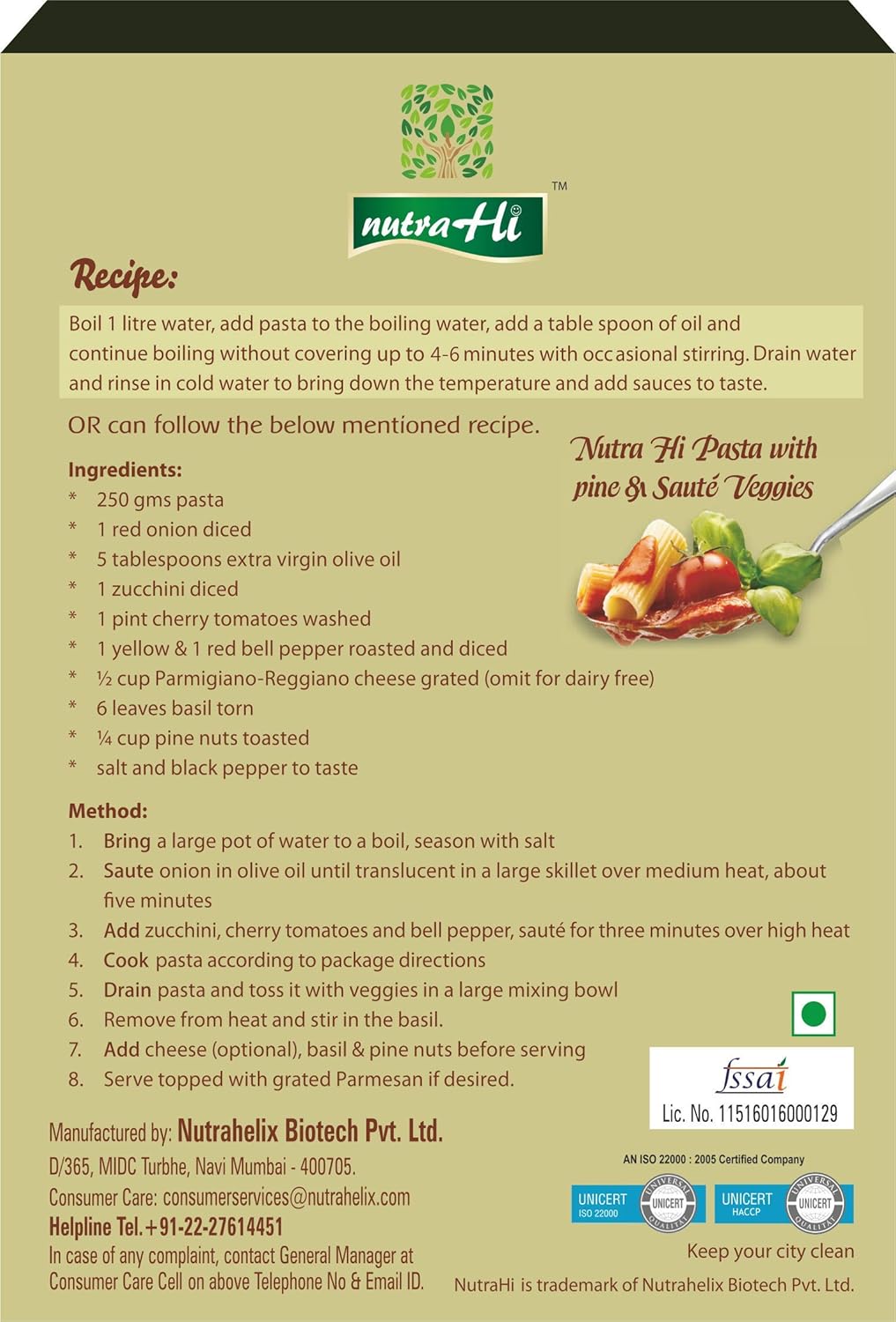 Pasta | Rice Pasta - Vegan, Gluten Free, No Maida, No Wheat, No Added Flavours & Preservatives Free - NutraHi - 250gm