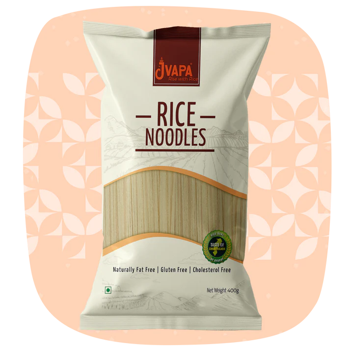 Noodles | Rice Noodles - Naturally Gluten Free - Non Bleached & Cholesterol Free - Jvapa - 400gm