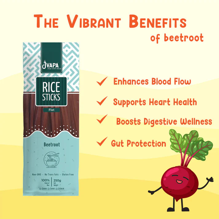 Noodles | Rice Stick (Beetroot) - Flat - Gluten Free, Non GMO & No Trans Fat - Jvapa - 200gm