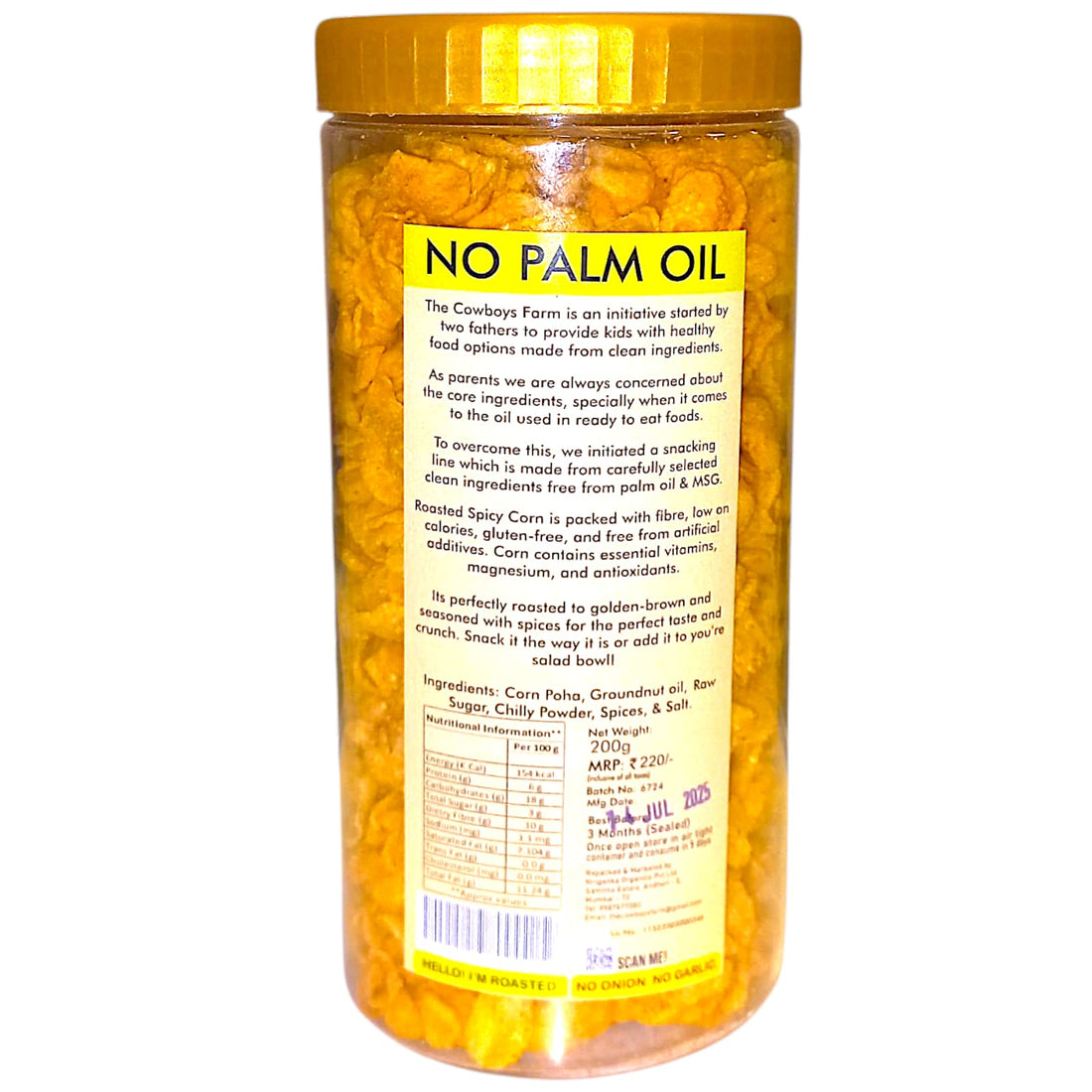 Flat Corn | Roasted Flat Corn (Crackling & Crunchy) - Gluten Free, Palm Oil Free, No Flavor Enhancer, No Artificial Colors & No Added Preservatives – The Cowboys Farm - 200gm