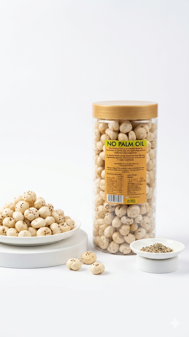 Roasted Makhana - Upwas (Fasting) Special Snacks - Navratri Special Snacks - No Onion, No Garlic-No Palm Oil, No Msg & Preservatives Free – The Cow Boys Farm - 135gm