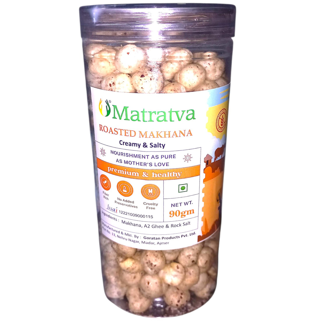 Makhana | Roasted Makhana (Creamy & Salty) - Made In A2 Ghee - Premium & Healthy - Made With Organic Ingredients - Healthy - Not Fried - Gluten Free, Cruelty Free, High In Fibre & No Added Preservatives - Matratva - 90gm