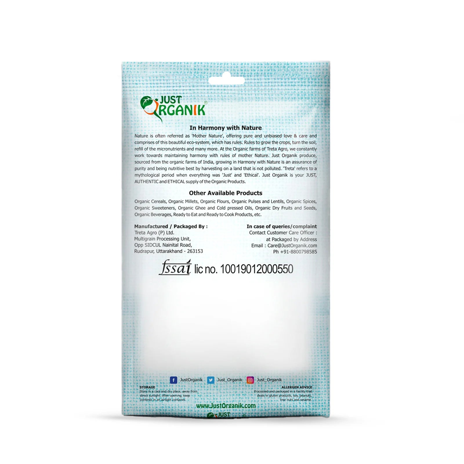 Suji | Roasted Semolina (Bhuni Suji) - USDA Organic - Just Organik - 500gm