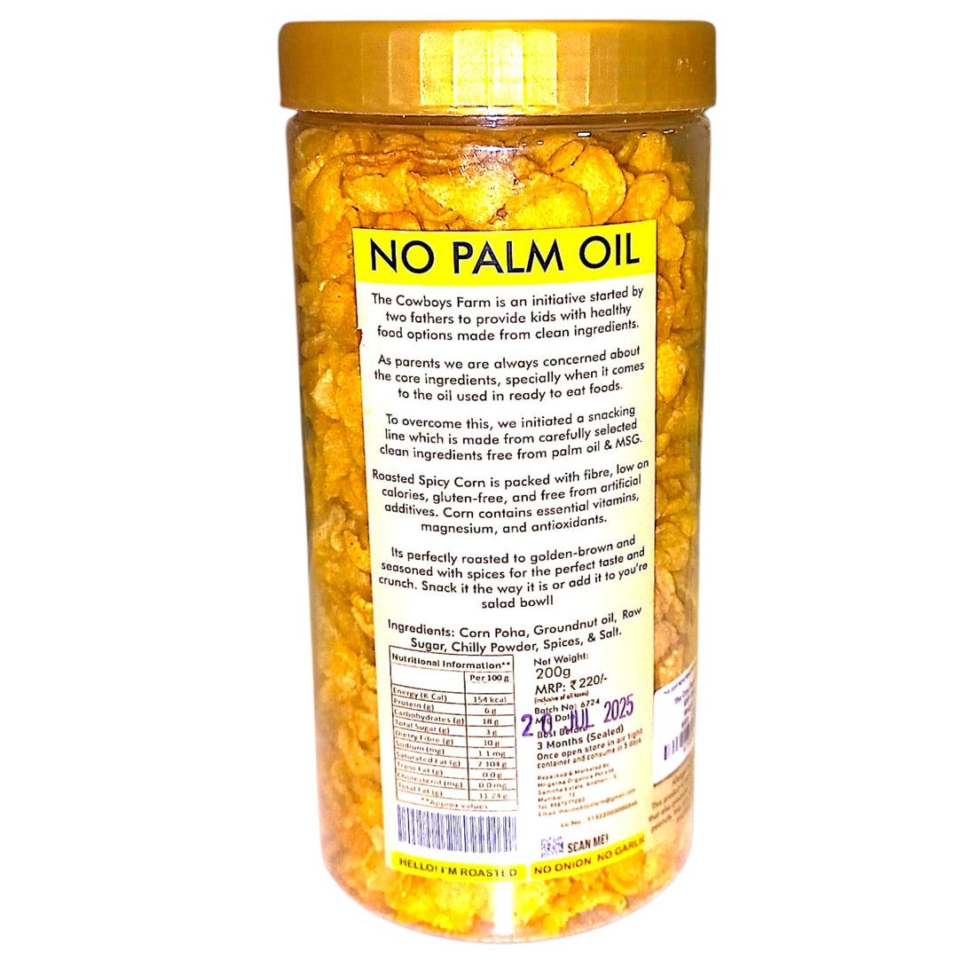 Spicy Corn | Roasted Spicy Corn - Gluten Free, Palm Oil Free, No Flavor Enhancer, No Artificial Colors & No Added Preservatives – The Cowboys Farm - 200gm