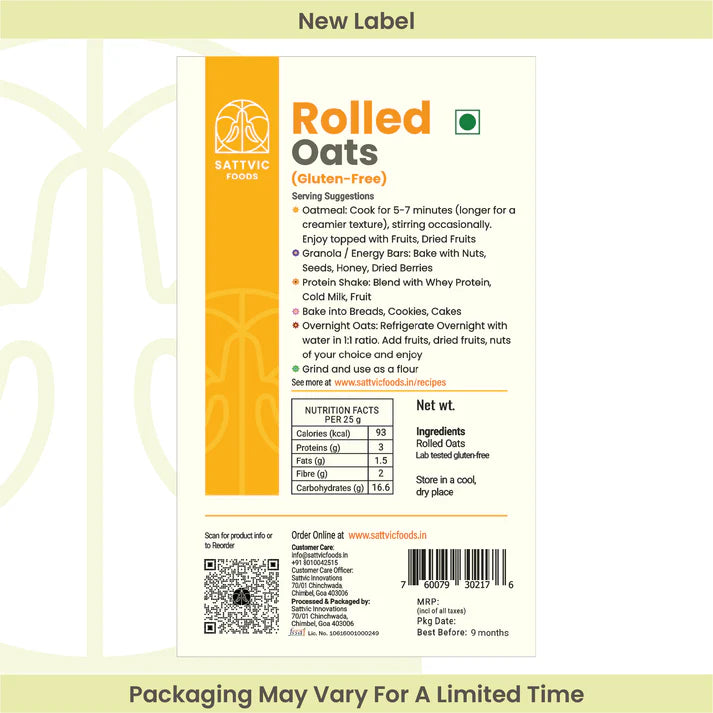 Rolled Oats - Gluten Free - Sattvic Foods - 1000gm