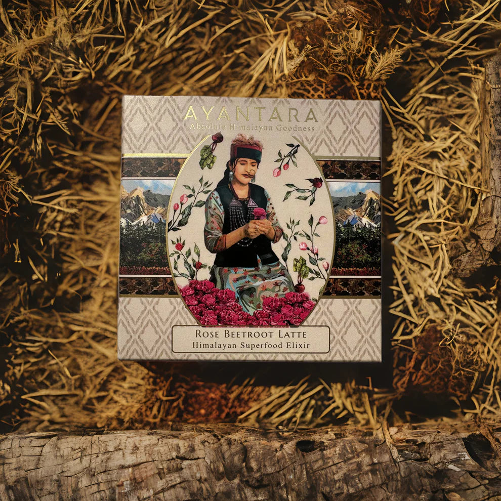 Latte Mix | Rose Beetroot Mix / Latte - Naturally Sweetened Using Dates - Enhances Sleep & Digestion - No Added Preservatives, Additives, Artificial Flavours & No Added Sugar - Ayantara - 16 Sachets X 4gm