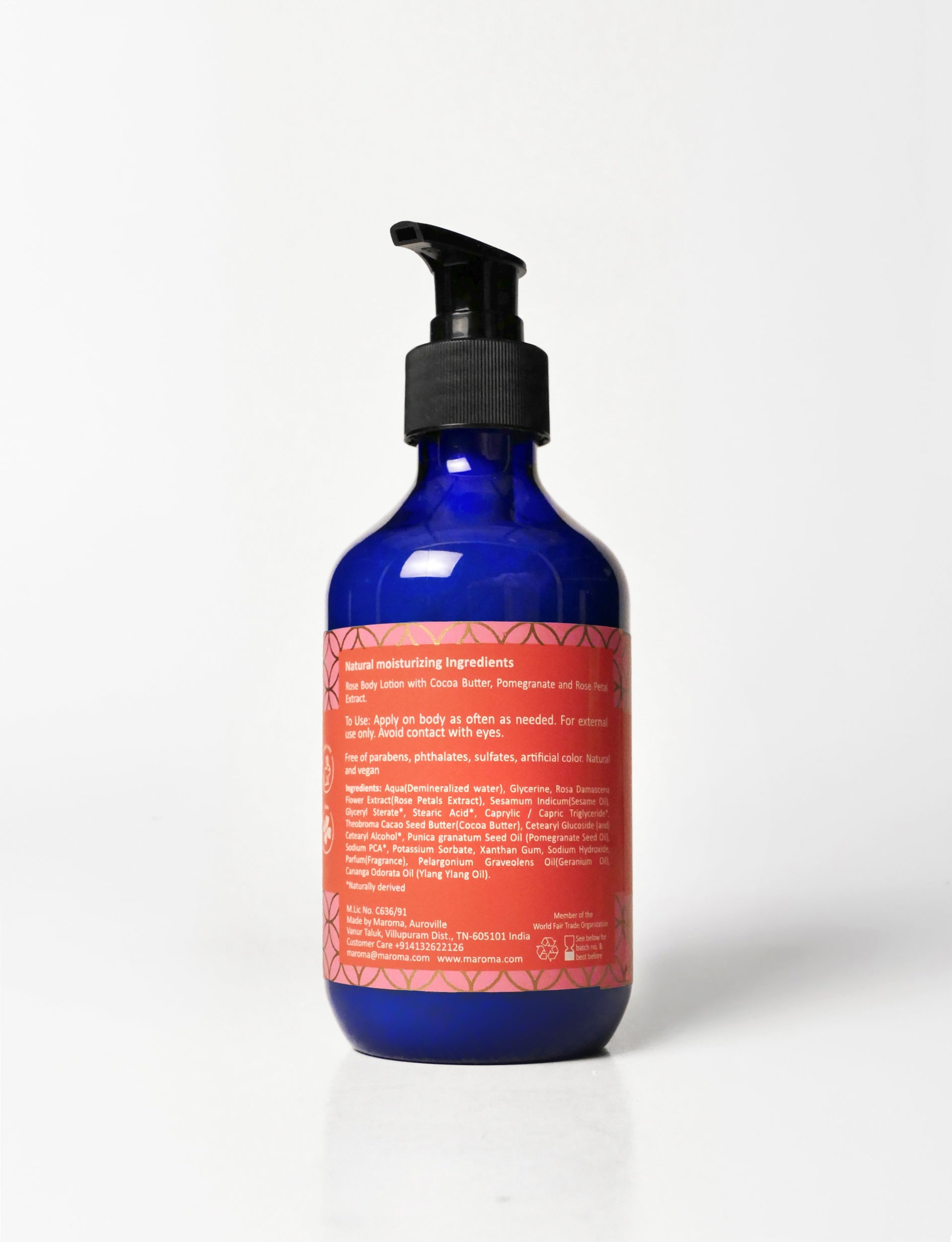Body Lotion | Body Lotion Rose (With Pomegranate Extract) - Vegan, Cruelty Free, Palm Oil Free, No Parabens & No Synthetic Fragrances - Maroma - 300ml