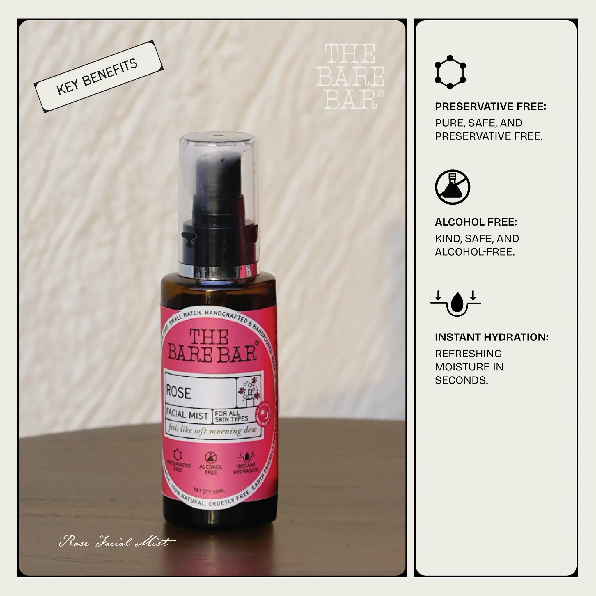 Facial Mist | Rose - All Type Of Skin - The Bare Bar – 100ml