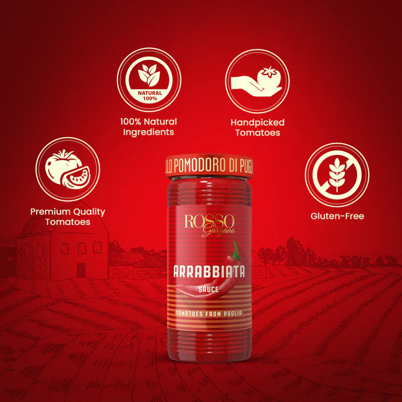 Sauce | Arrabiatta Spicy Sauce (Arrabbiata Sugo) - 100% Natural Ingredients - Gluten Free, No Flavor & No Added Preservatives - Rosso Gargano - 690gm