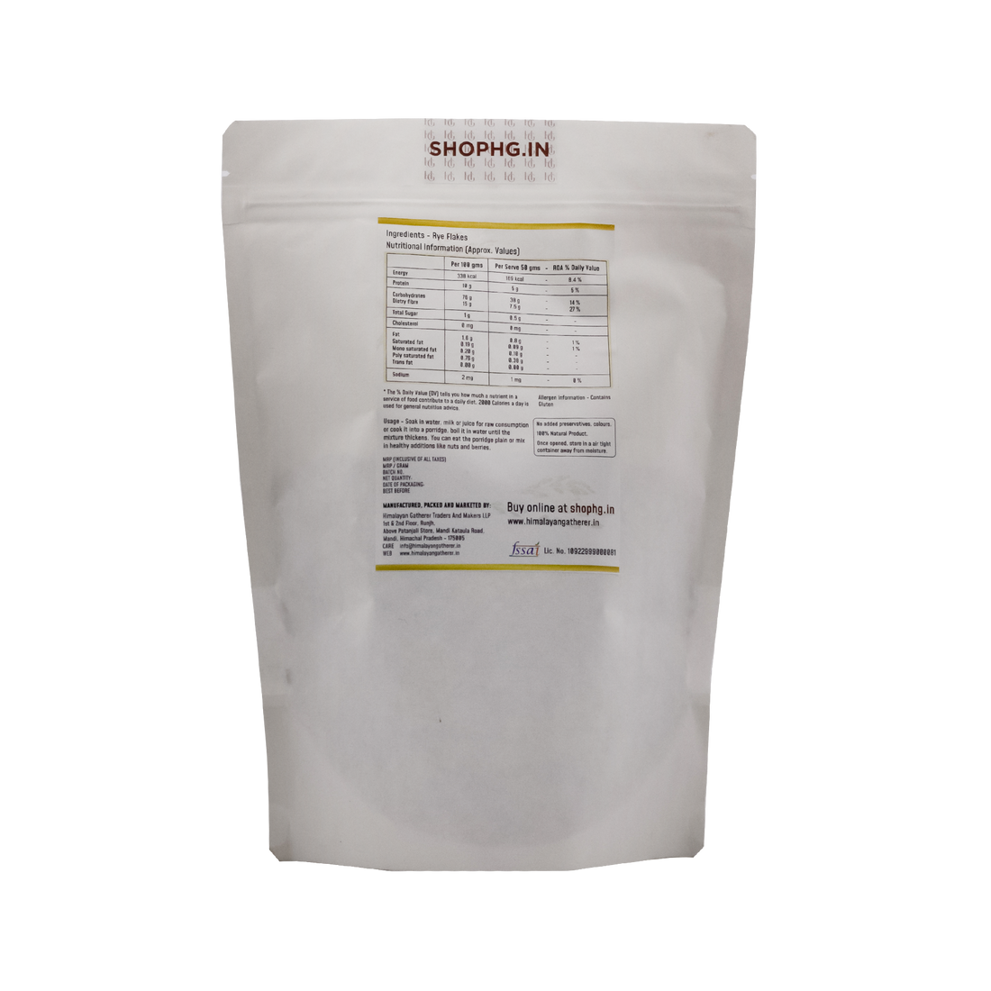 Rye Flakes | Cleaned, Washed, Germinated Grains Rolled Into Flakes - Natural - No Added Preservatives & No Added Chemical - Himalayan Gatherer - 400gm