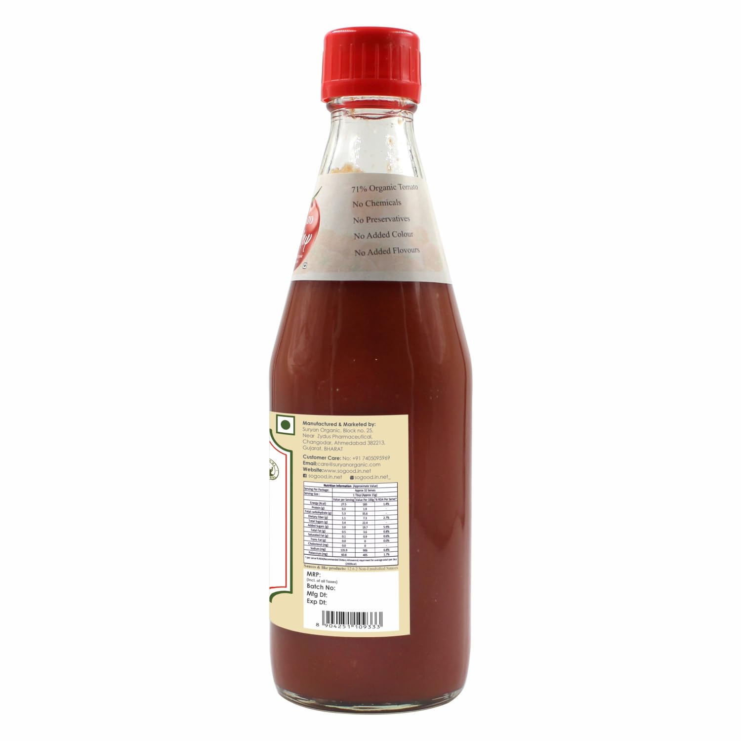 Tomato Ketchup | 70% Tomatoes (Sweetened With Jaggery) - Natural - No Added Flavors, Colour, Chemicals & No Added Preservatives - So Good - 480gm