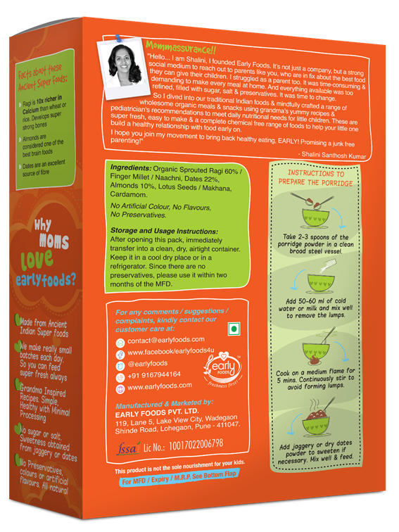 Sprouted Ragi, Almonds & Dates Porridge Mix - Vegan, Gluten Free, No Added Refined Sugar, No Milk & No Salt – Early Foods - 200gm