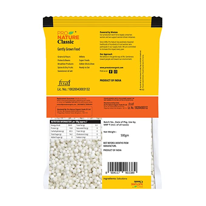 Sabudana | Gluten Free & No Added Preservatives - Pro Nature - 500gm