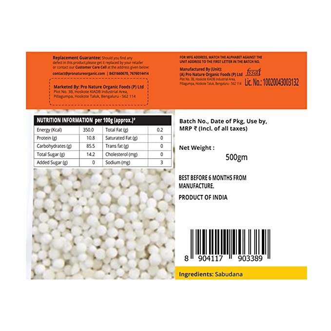 Sabudana | Gluten Free & No Added Preservatives - Pro Nature - 500gm
