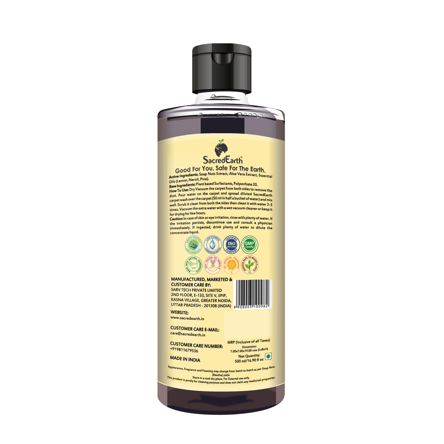 Carpet Cleaner | Natural Carpet Cleaner - Soap Nuts - Aloe Vera - Lemon - Neroli - Pine - Natural - Environment Friendly, No Artificial Additive, Fragrances, Enzymes & Bleaches - Sacred Earth – 500ml