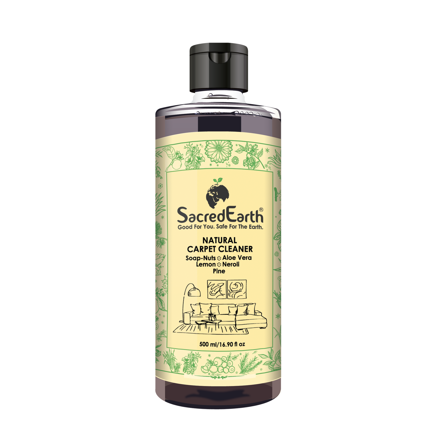 Carpet Cleaner | Natural Carpet Cleaner - Soap Nuts - Aloe Vera - Lemon - Neroli - Pine - Natural - Environment Friendly, No Artificial Additive, Fragrances, Enzymes & Bleaches - Sacred Earth – 500ml
