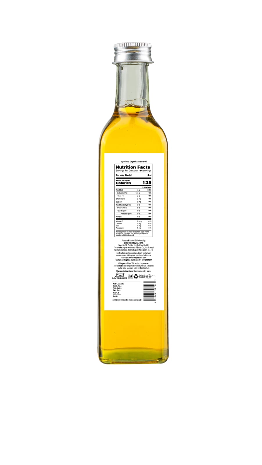 Safflower Oil l Wood Pressed Oil (Kardai) - Organic - No Added Chemicals & No Added Artificial Preservatives – Satvyk – 1000ml