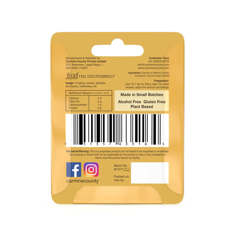 Saffron Cardamom Extract | All Natural – Vegan, Gluten Free, Alcohol Free, No added Sugar & No Artificial Ingredients – Carmine County – 10ml