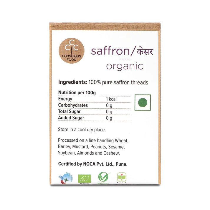 Saffron | Handpicked From Kashmir Valley - Organic - Conscious Food - 1gm