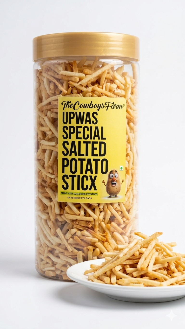 Salted Potato Sticx - Upwas (Fasting) Special Snacks- Made With Sun Dried Potatoes - Navratri Special Snacks - No Onion, No Garlic-No Palm Oil, No Msg & Preservatives Free – The Cow Boys Farm - 270gm