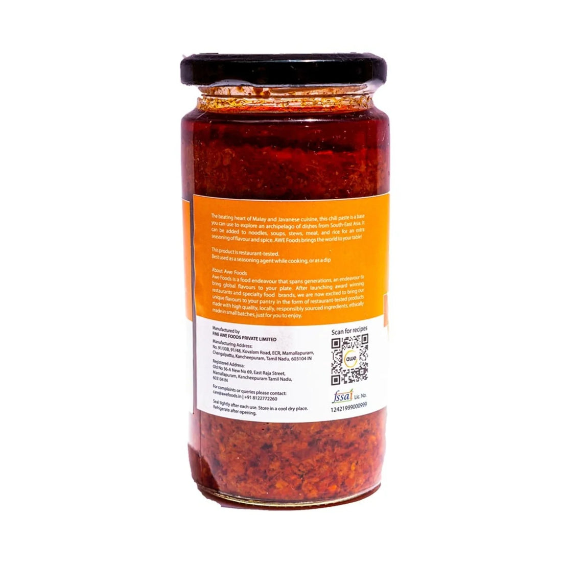 Sambal Sauce | Malaysian (Made From Chillies, Spices, Herbs & Aromatics) - Vegan, No Added Preservatives & No Msg - Awe - 350gm