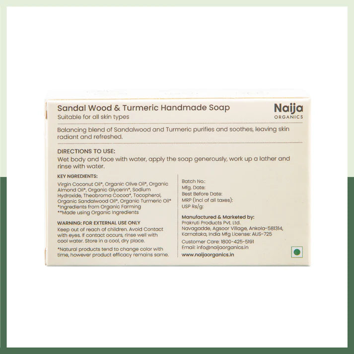 Soap | Sandal Wood & Turmeric Soap - Handmade Soap- Made With 100% Essential Oils – 100% Vegan, Sulphate Free, Cruelty-Free, – Naija Organics– 100gm