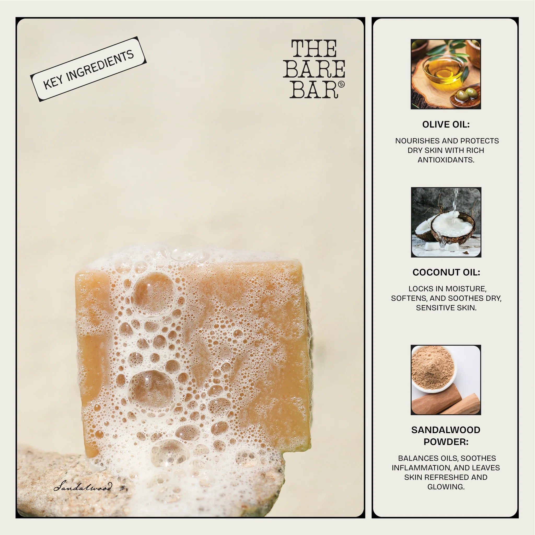 Soap | Sandalwood And Musk – Chemical Free – The Bare Bar – 100gm