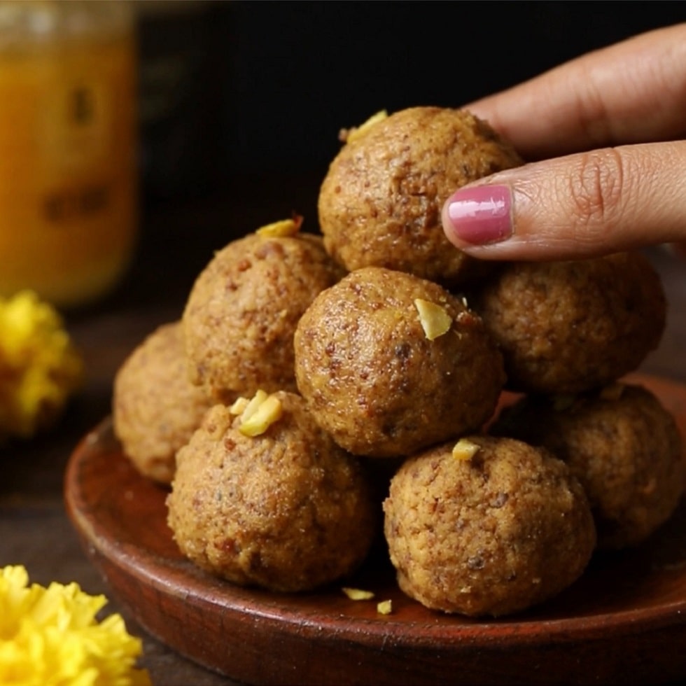 Sattu Jaggery Laddoo | Guilt Free & No Refined Sugar - Adya Organic - (Glass Jar) - 500gm