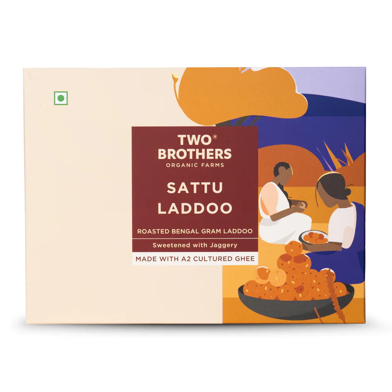 Sattu Laddoo | Roasted Bengal Gram Laddoo - (Made With A2 Cultured Ghee & Sweetened With Jaggery) – Natural - High In Iron, No Added Additives, Preservatives, Artificial Flavor & No Added Sugar - Two Brothers – 350gm