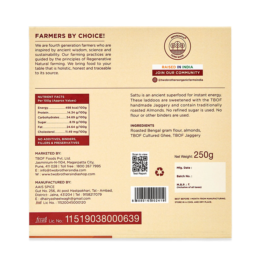 Sattu Laddoo (Roasted Bengal) – Made With A2 Ghee – Sweetened With Jaggery – Natural – Indian – Sugar Free & High in iron – Two Brothers – 175gm