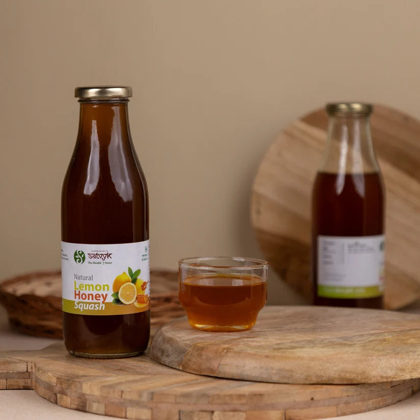 Squash | Natural Lemon Honey Squash -Instant drink- Refreshing Nimbu Syrup-Gluten-free, Non-GMO    - No Artificial Preservatives, No Added Color & No Added Synthetic Preservatives - Satvyk - 500ml