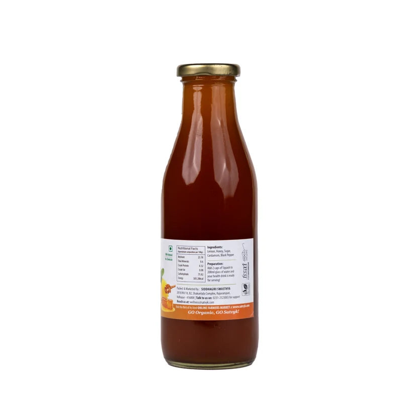 Squash | Natural Lemon Honey Squash -Instant drink- Refreshing Nimbu Syrup-Gluten-free, Non-GMO    - No Artificial Preservatives, No Added Color & No Added Synthetic Preservatives - Satvyk - 500ml