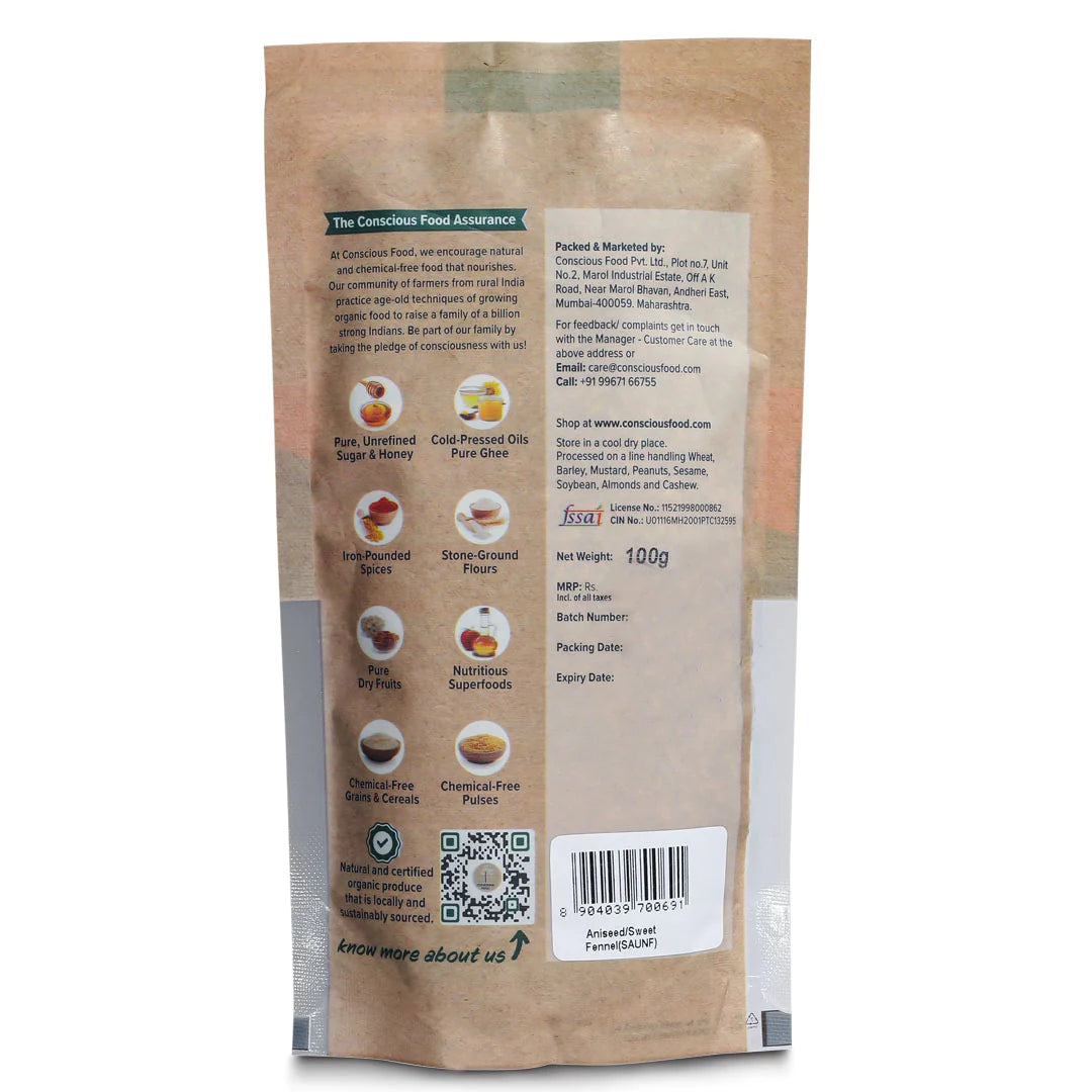 Aniseed/ Sweet Fennel (Saunf) - Conscious Food - 100gm