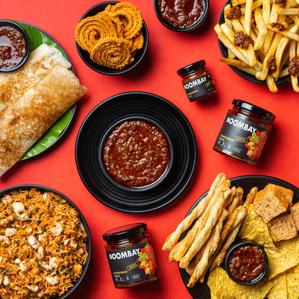Schezwan Sauce | (Garlicky Punchy Flavour) - Dosa - Stir Fry - Dip - No Refined Sugar & No Bad Oil - Boombay - 190gm