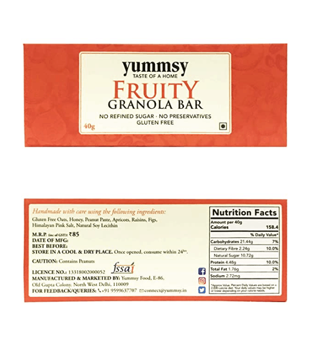 Mixed Fruit Granola Bars – Gluten Free & Sugar Free - Yummsy – 30gm