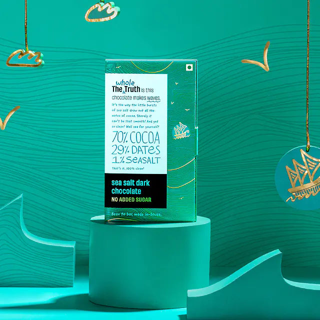 Dark Chocolate | Sea Salt Dark Chocolate – 70% Cocoa, 29% Dates, 1% Sea Salt - Natural - Indian - No Added Sugar, No Stevia, Maltitol & No Erythritol - The Whole Truth – 80gm