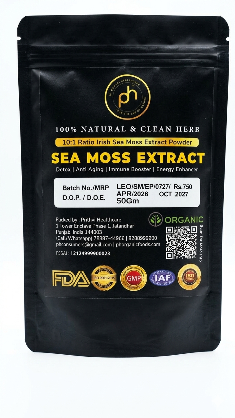 Sea Moss Extract Powder |100% Naturally Grown Clean Herb-Immune Booster, Energy Enhancer - Ph Organic - 50gm