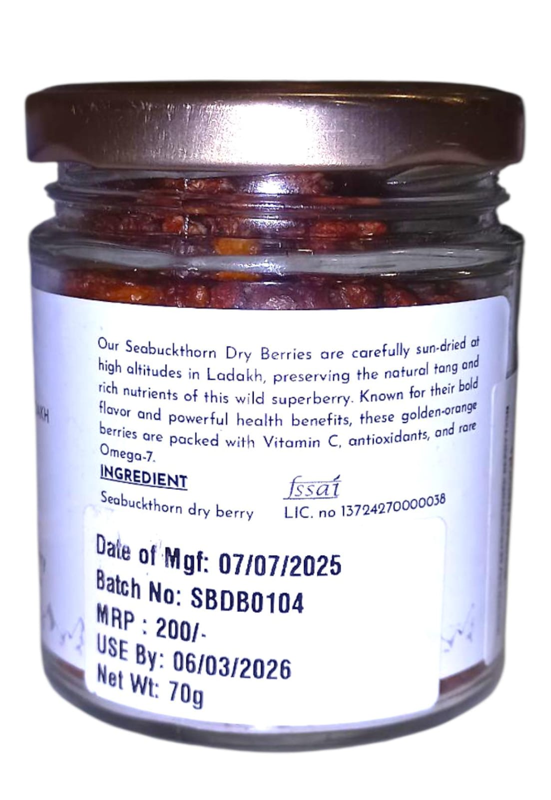 Seabuckthorn Berries | Dry - (Nubra valley, Leh Ladakh) - 100% Natural - Siachen Naturals - 70gm