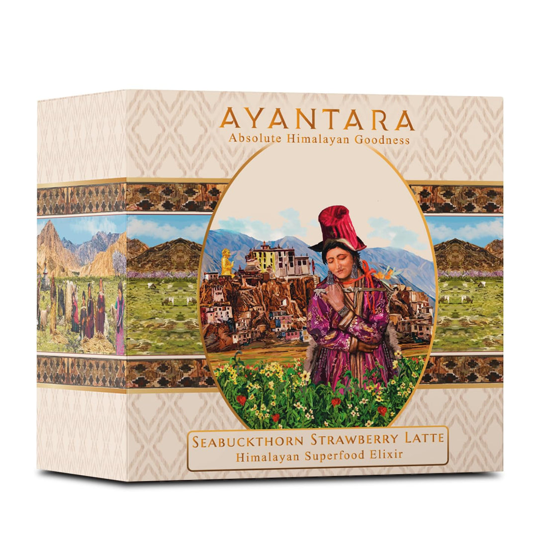 Latte Mix | Seabuckthorn Strawberry Latte Mix - Enhances Skin & Gut Health - No Additives, Preservatives, Or No Artificial Flavors - Ayantara - 16 Sachets X 4 gm