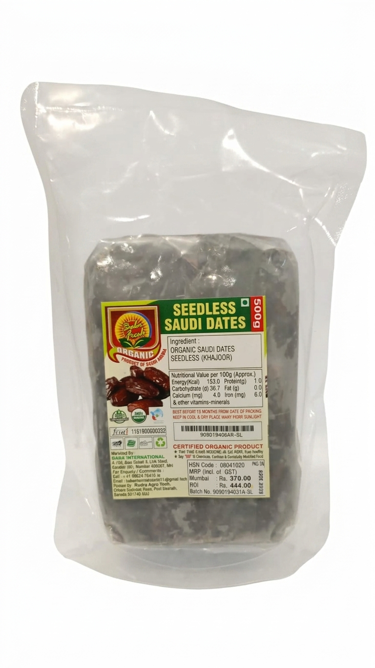 Dates | Seedless Saudi Dates (Khajoor) - Dry Fruit - Sweet & Packed With Energy- Baba Fresh - 500gm