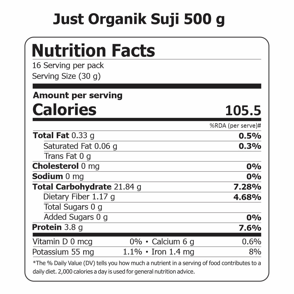 Suji | (Semolina) - USDA Organic - Just Organik - 500gm