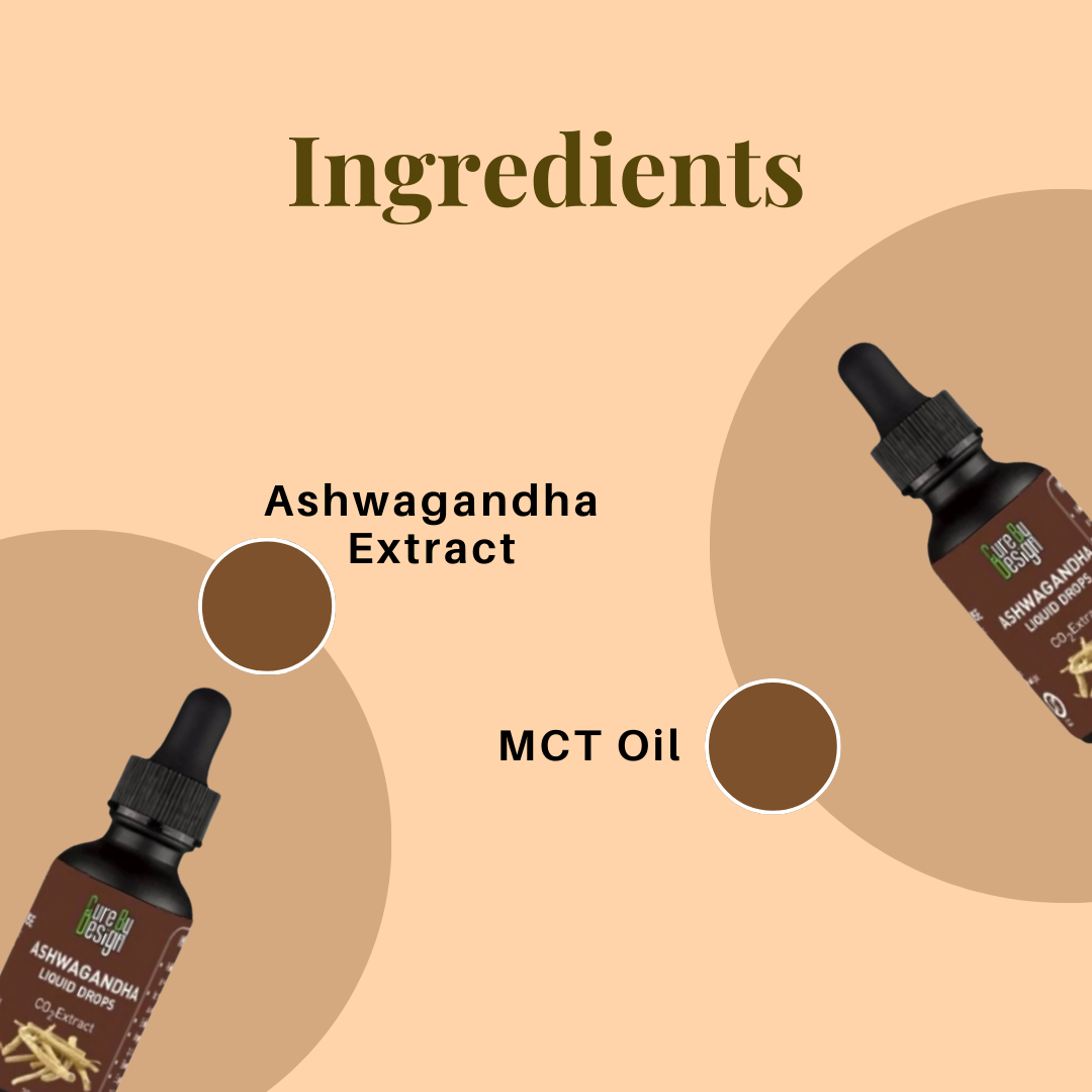 Ashwagandha Liquid Drops | Co2 Extract - Enegry Boost - Vitality Booster - Cure By Design - 30ml
