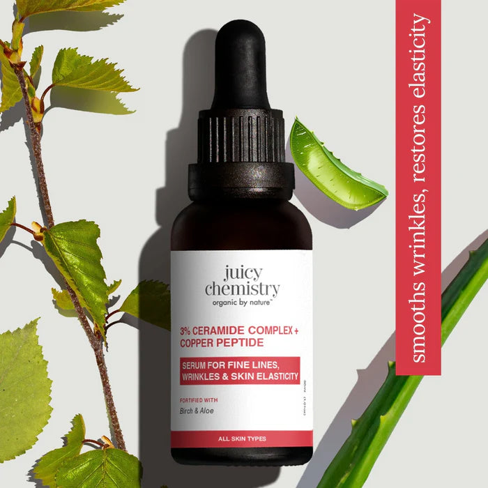 Face Serum | 3% Ceramide Complex + Copper Peptide Face Serum - Serum For Fine Lines, Wrinkles & Skin Elasticity - Fortified with Brich & Aloe - Cruelty Free & Vegan, Dermatologically Tested - Juicy Chemistry - 30ml