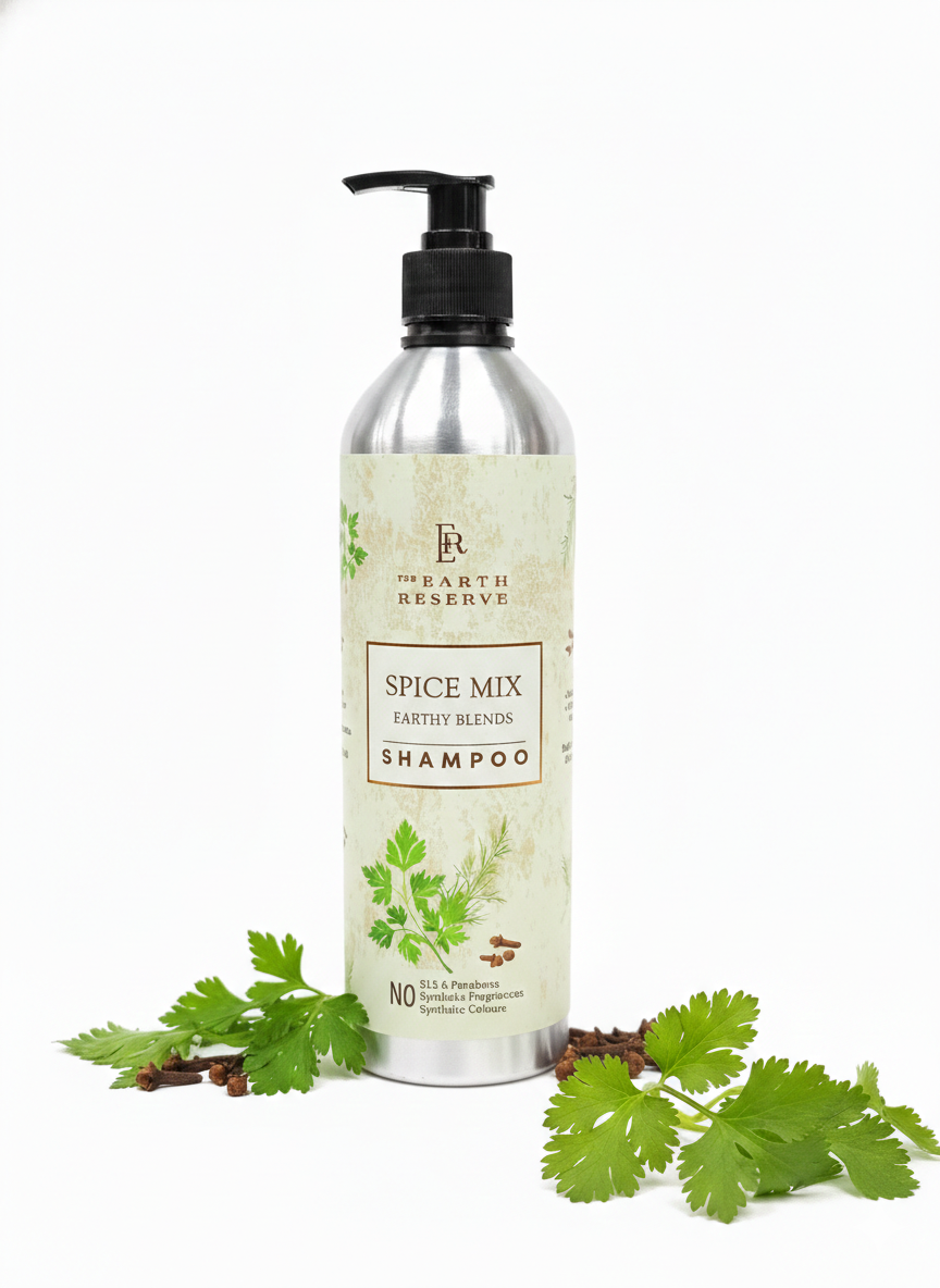 Shampoo | Spice Mix Earthy Blends Shampoo -Cocoa Butter Enriched- Parabens Free, No Synthetic & No Added Chemical - The Earth Reserve -500ml