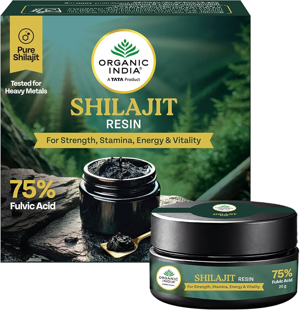 Shilajit Resin - Tested For Heavy Metals -Pure Shilajit - 75% Fulvic Acid -For Strength, Stamina, Energy & Vitality No Additives, Fillers & Preservatives Free - Organic India - 20gm