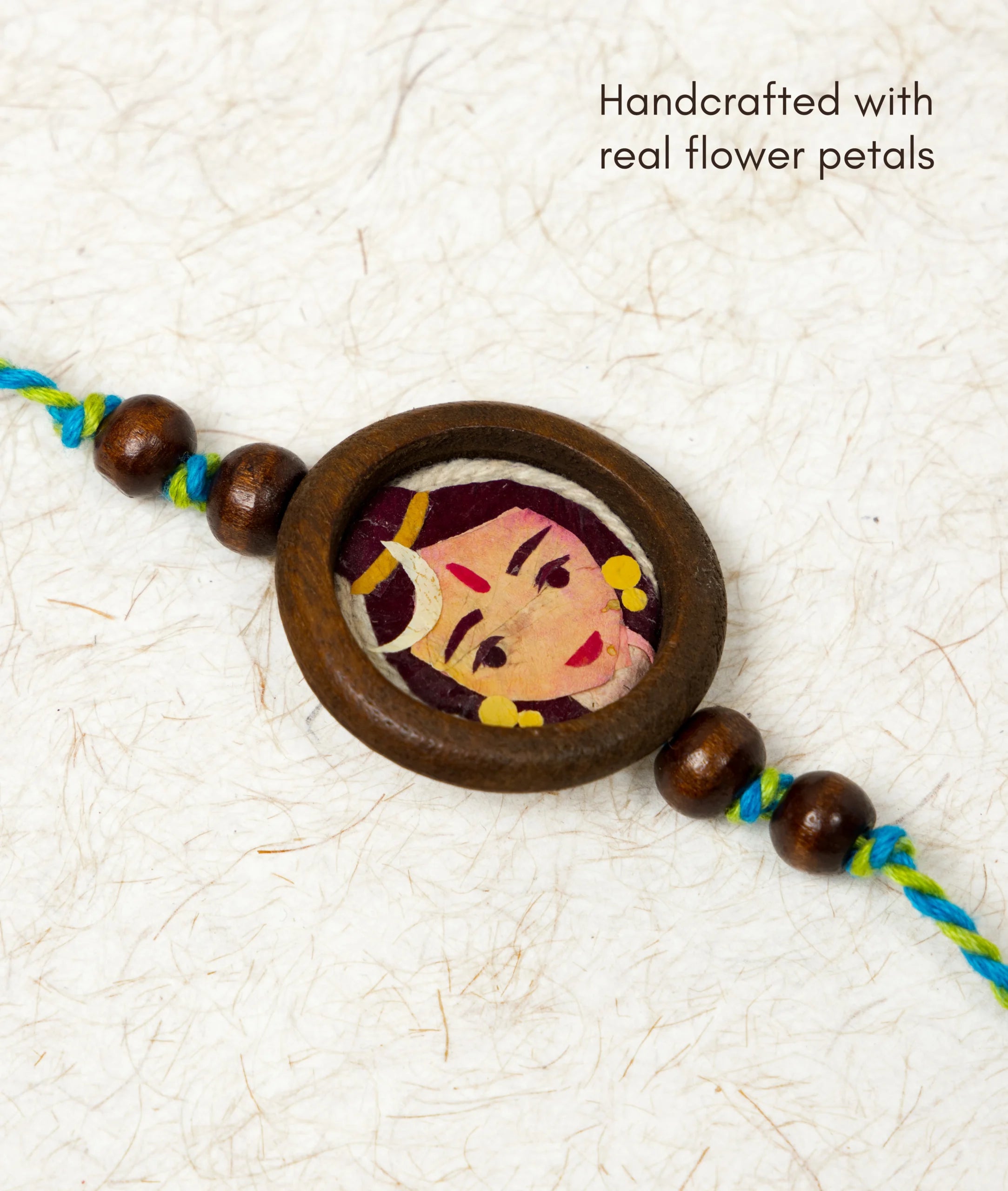 Rakhi | Shiv Rakhi (Made From Cotton, Jute, Wooden beads & With Pressed Flower Petals) – Handcrafted – Eco Friendly – Nature’s Soul