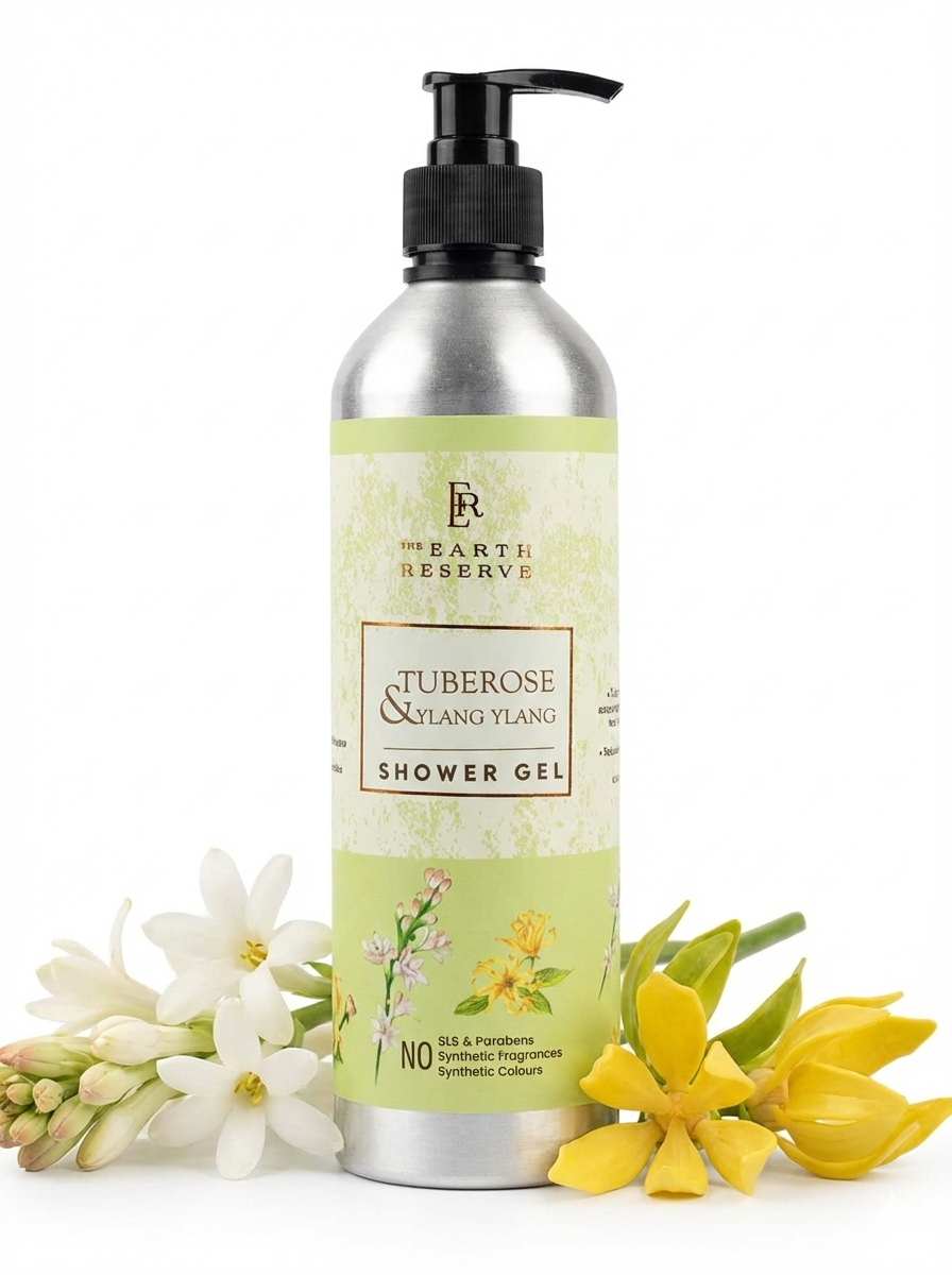 Shower Gel | Tuberose & Ylang Ylang -Cocoa Butter Enriched- Parabens Free, No Synthetic & No Added Chemical - The Earth Reserve -500ml