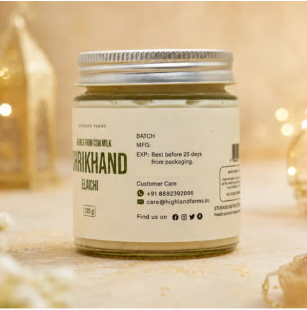 Elaichi Shrikhand - Made With A2 Cow Milk - No Preservatives - Highland Farms – 125gm