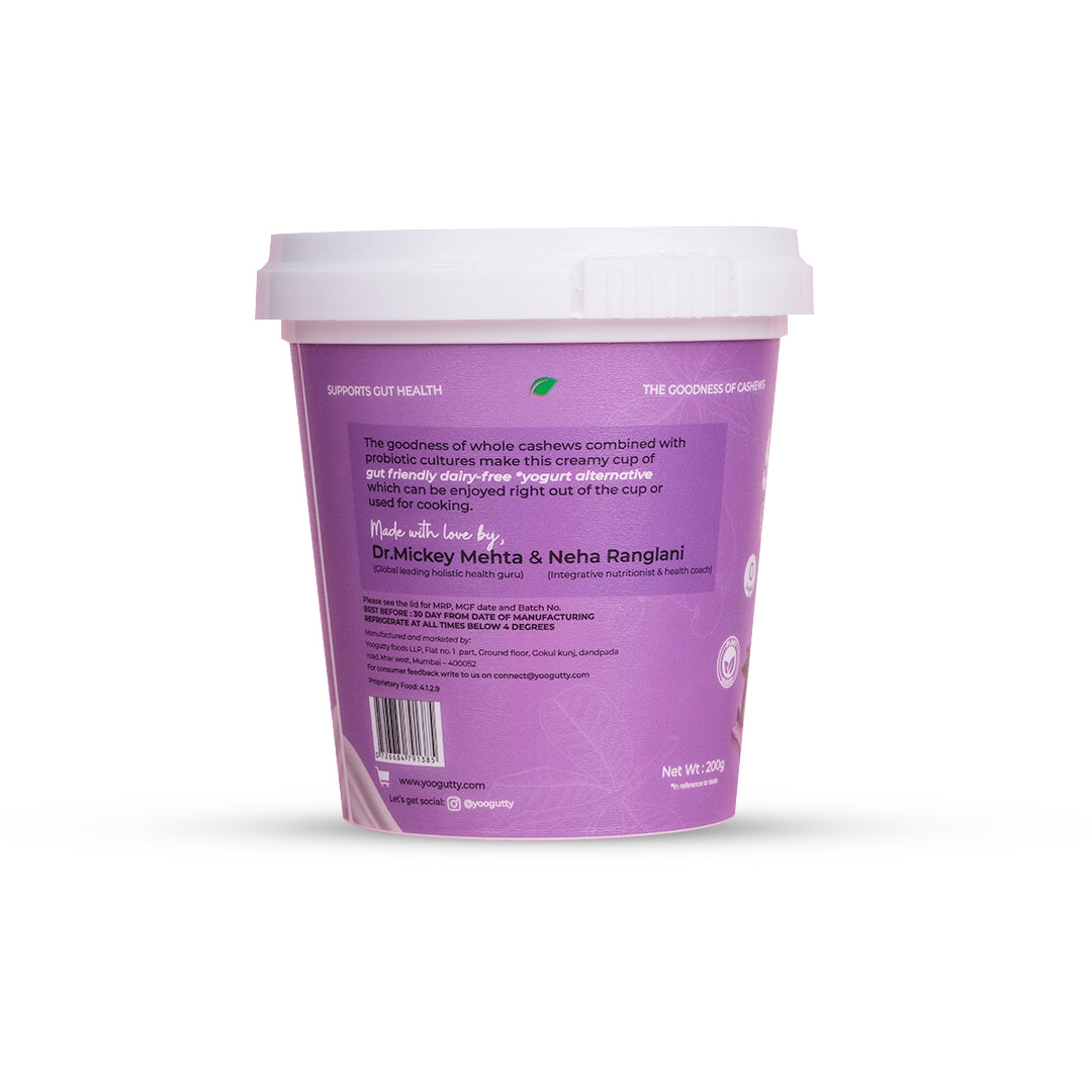 Yogurt | Original Cashew - Plain Unsweetened - Vegan, No Sugar, Cholesterol Free, Gut Friendly, Dairy Free, No Artificial Preservatives, Sweeteners, Flavours & Colours - Yogutty - 200gm
