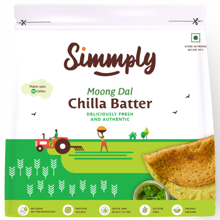 Chilla | Moong Dal Chilla Batter - Protein Packed - Gluten Free, No Soda, No Added Preservatives - Simmply - Makes Upto 10 Chillas